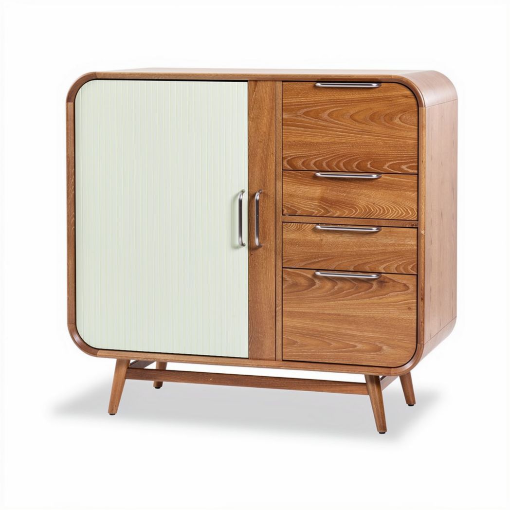 Houten kast met twee deuren en drie laden 80 x 40 x 85cm bruin en wit