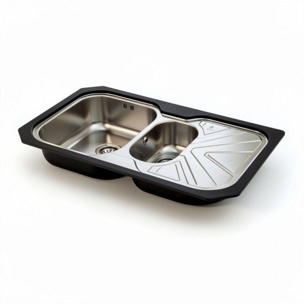 RVS spoelbak met twee compartimenten en zwarte rand 80 x 45 x 20cm