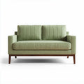 Groene stoffen bank met strakke lijnen en houten poten 160 x 80 x 80cm