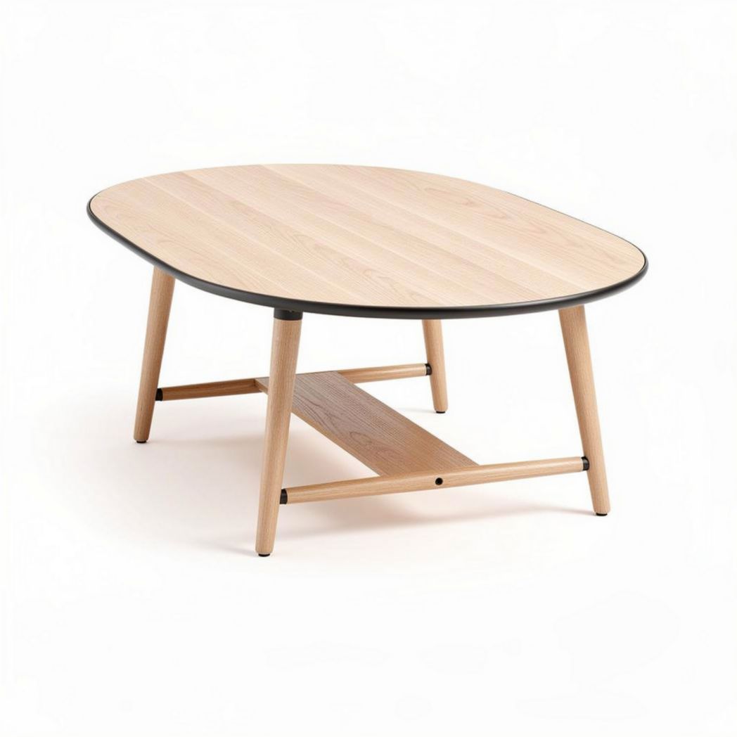 Houten salontafel met afgeronde randen afmetingen 120 x 80 x 45cm