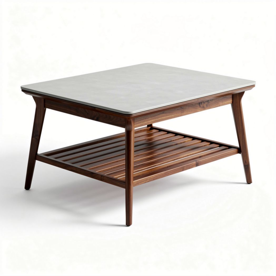 Salontafel van hout in bruin met glazen blad en onderplank 120 x 80 x 45cm