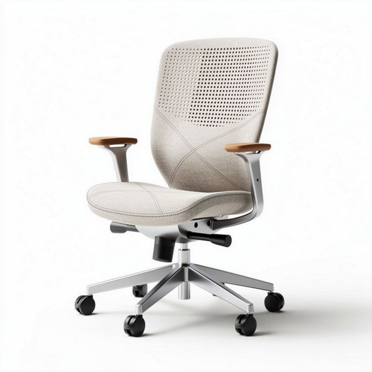 Bureaustoel met mesh rugleuning en houten armsteunen 60 x 60 x 95cm