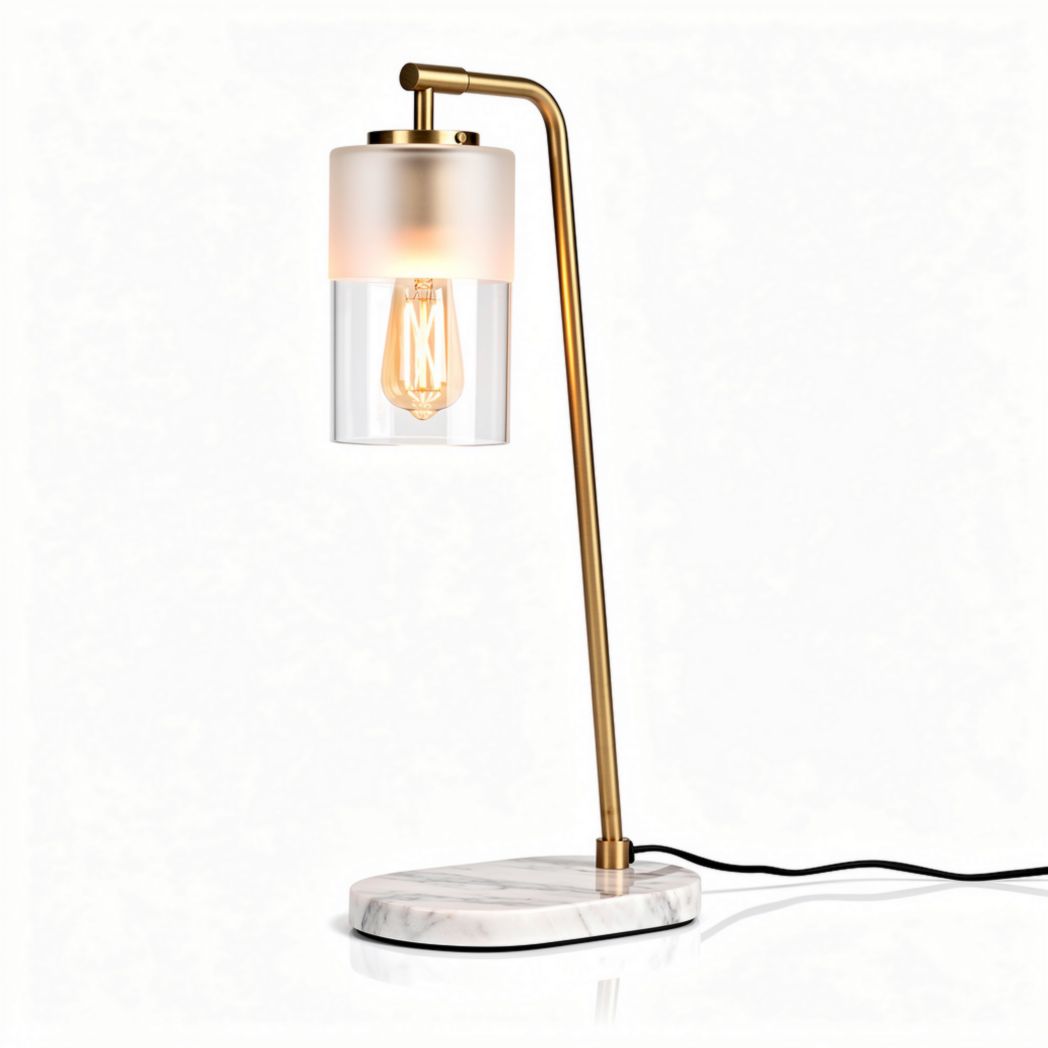 Bureau lamp met glazen kap en metalen voet hoogte 50 cm zwart