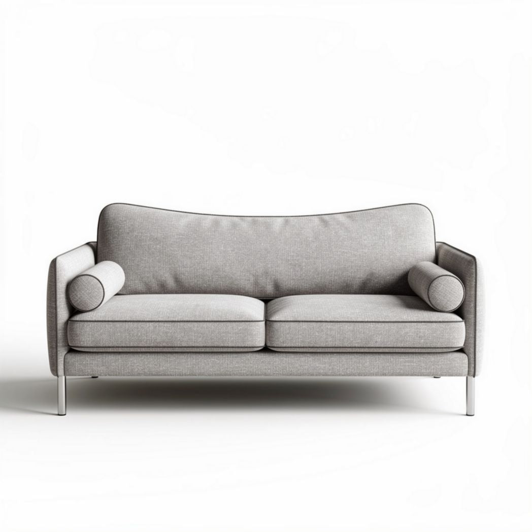 Lichtgrijze bank met ronde kussens afmetingen 180 x 80 x 75cm