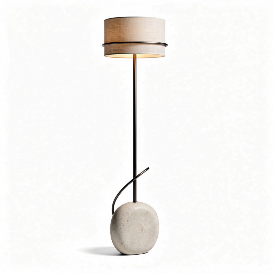 Vloerlamp met stoffen kap en betonnen voet 70 x 30 x 150cm