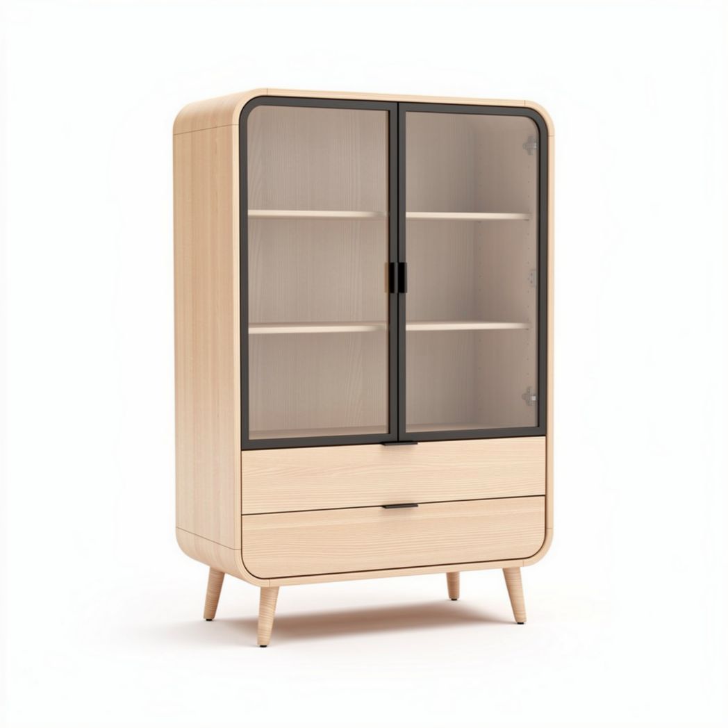 Houten vitrinekast met glazen deuren en lades 80 x 40 x 120cm